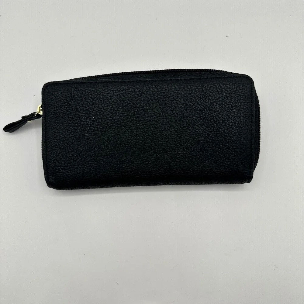 Black Women's Zip Wallet with Gold Accent